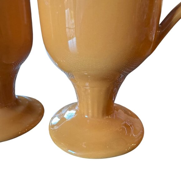 Vtg MCM Shenango China Pedestal Footed Mugs Set Of 2 Orange Irish Coffee Tea - Picture 5 of 12